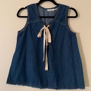 Denim Bow Sleeveless Top